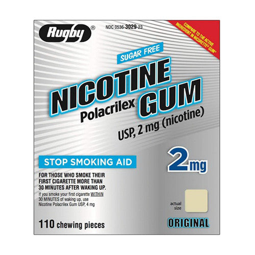 Rugby Nicotine Polacrilex Gum 2mg Original, Stop Smoking, 110 Ea